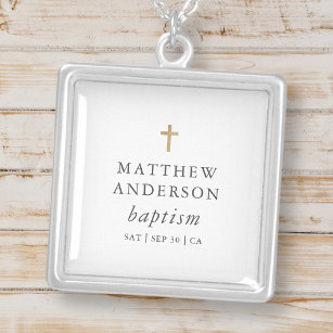 Simple Modern Elegant Cross Baby Baptism Silver Plated Necklace
