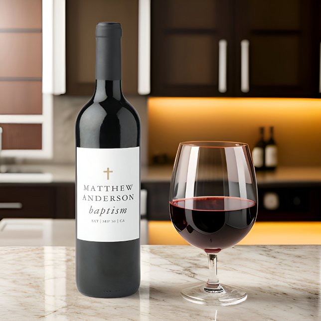 Simple Modern Elegant Cross Baby Baptism Wine Label (Creator Uploaded)