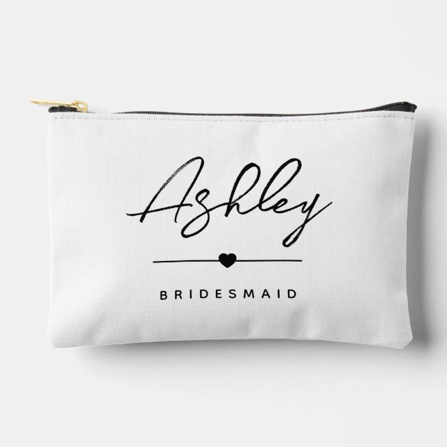 Simple Modern Elegant Custom Bridesmaid Name Accessory Pouch (Front)