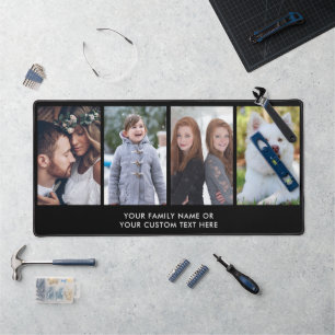 Simple Modern Elegant Custom Text 4 Photo Keepsake Desk Mat