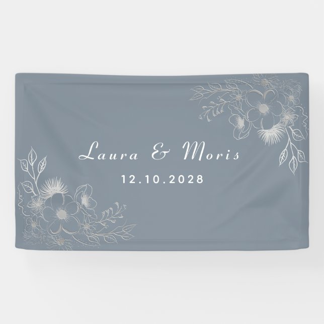 Simple Modern Elegant Dusty Blue Wedding Banner (Horizontal)