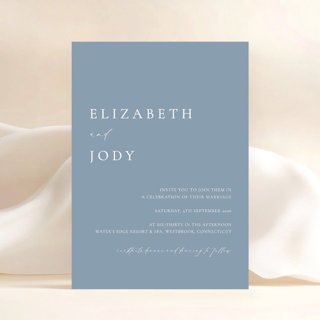 Simple Modern Elegant Dusty Blue Wedding  Invitation (Creator Uploaded)