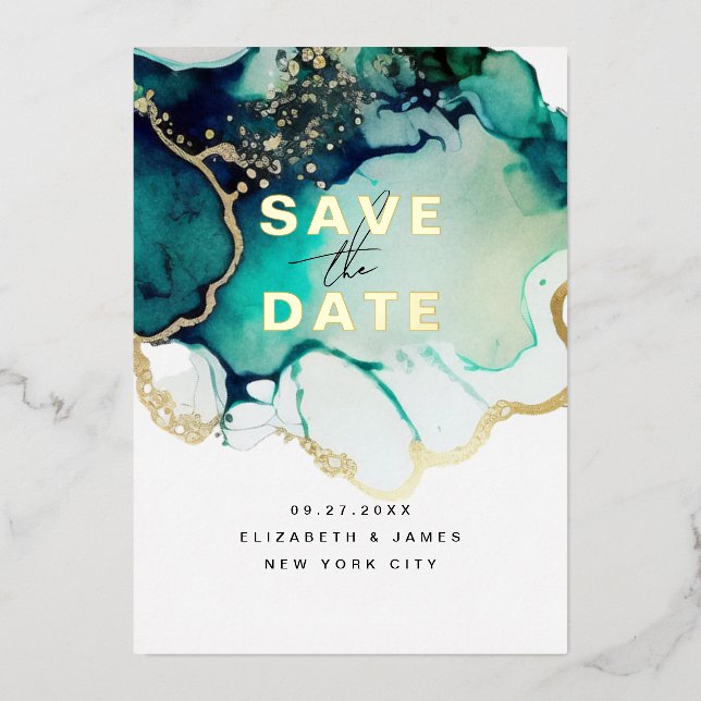 Simple Modern Elegant Emerald Green Save The Date  (Front)