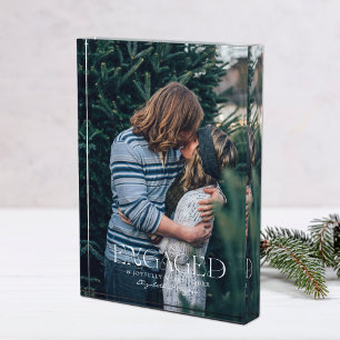 Simple Modern Elegant Engaged Photo Christmas Block