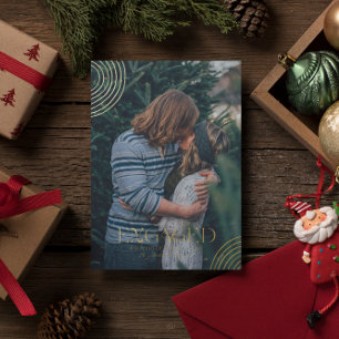 Simple Modern Elegant Engaged Photo   Christmas   Foil Holiday Card
