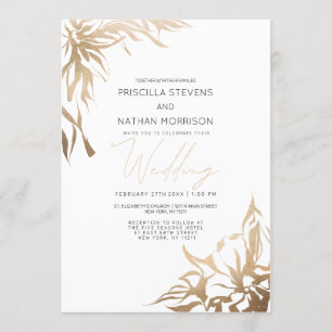 Simple Modern Elegant Gold Abstract Flora Wedding Invitation