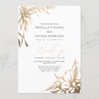 Simple Modern Elegant Gold Abstract Flora Wedding Invitation