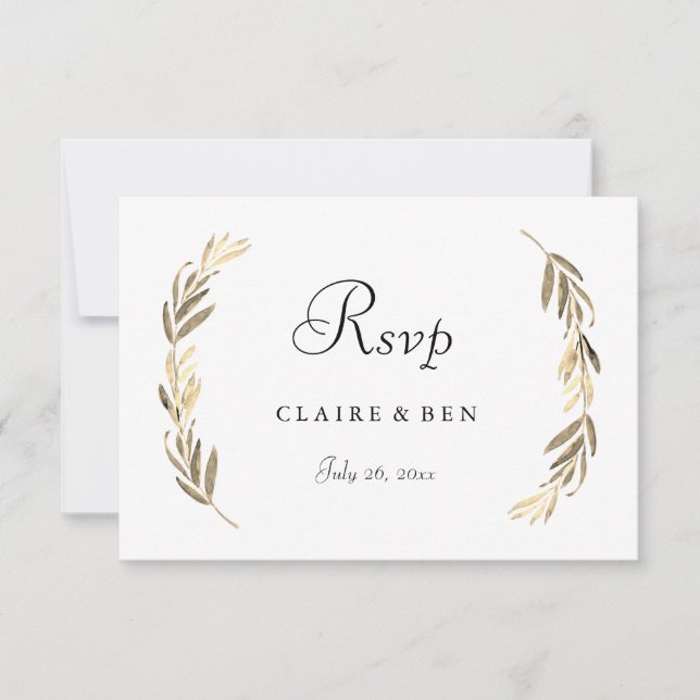Simple Modern Elegant Gold Leaf Wedding RSVP (Front)