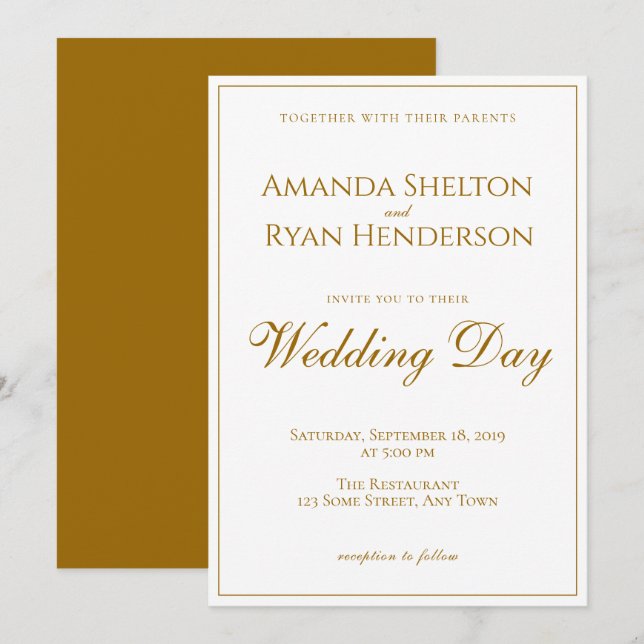 Simple Modern Elegant Golden Script Wedding Invitation (Front/Back)