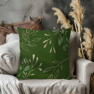 Simple Modern Elegant Leaves Dark Green Cushion