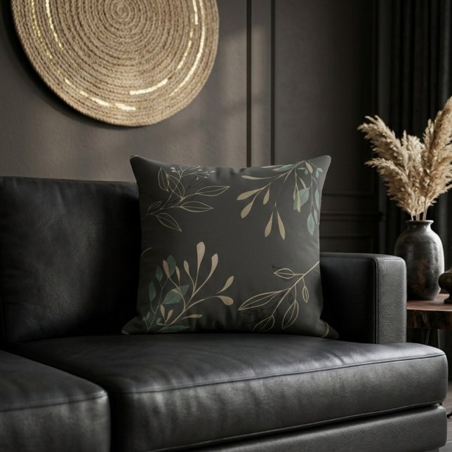 Simple Modern Elegant Leaves Dark Grey Cushion (Creator Uploaded)