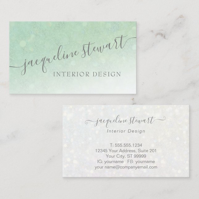 Simple Modern, Elegant Luminous Mint Professional Business Card (Front/Back)
