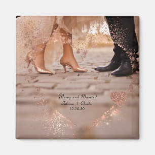 Simple Modern Elegant Married Photo Christmas  Magnet
