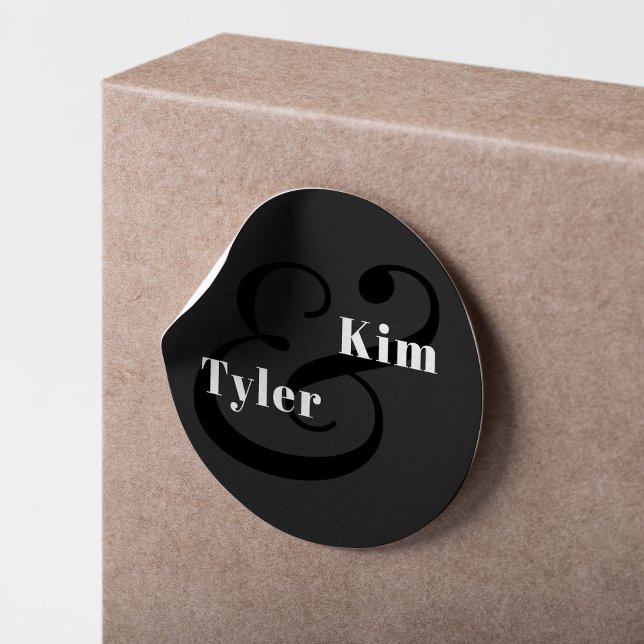 Simple modern elegant names monogram wedding classic round sticker (Creator Uploaded)