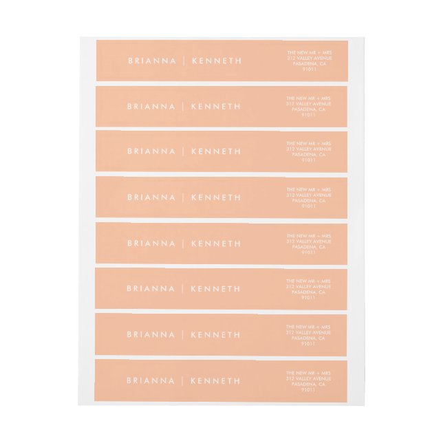Simple Modern Elegant Peach Wedding Wrap Around Label (Sheet)