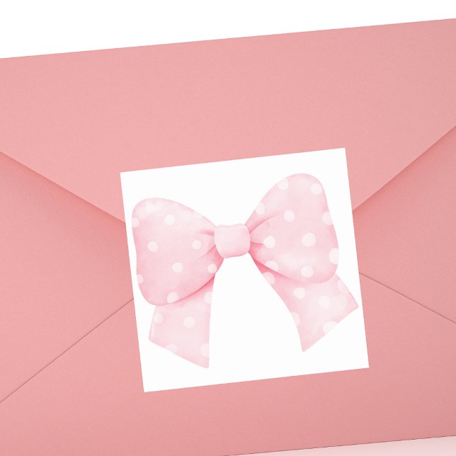 Simple Modern Elegant Pink Bow Square Sticker (Creator Uploaded)