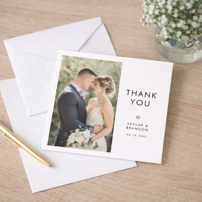 Simple Modern Elegant Rustic Wedding Photo Square  Thank You Card (Creator Uploaded)
