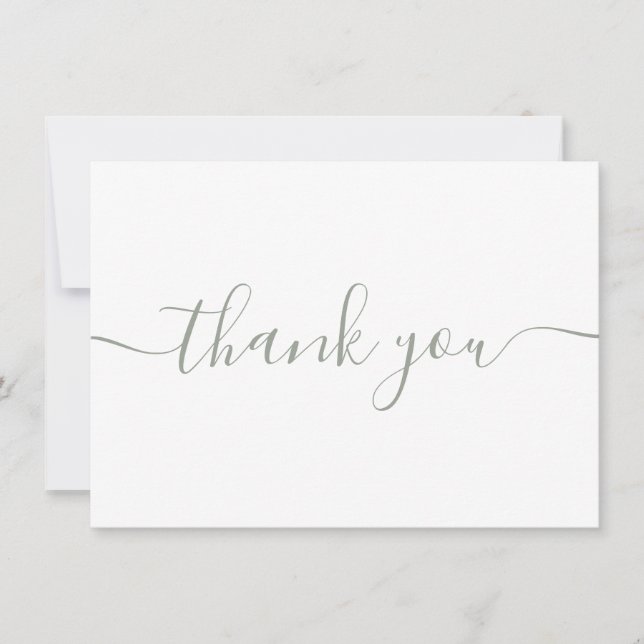Simple Modern Elegant Sage Green Script Thank You Card (Front)