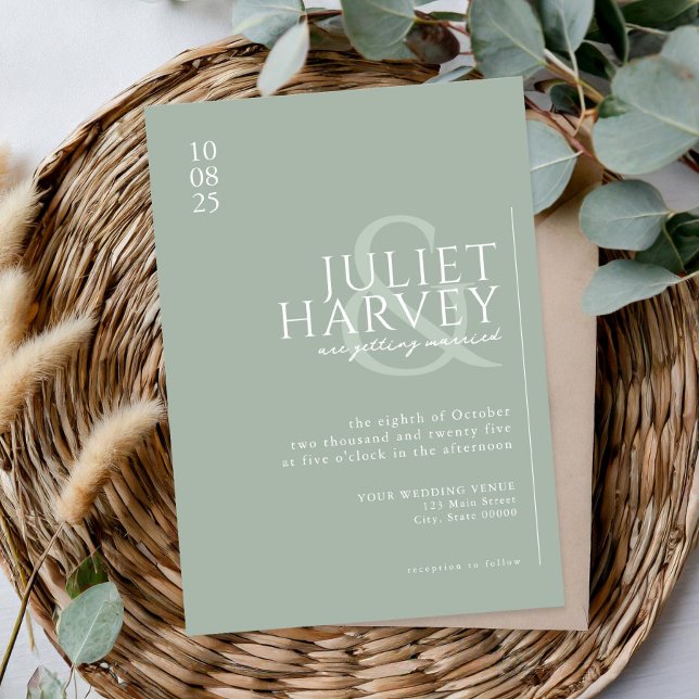 Simple Modern Elegant Sage Green Wedding Invitation (Creator Uploaded)