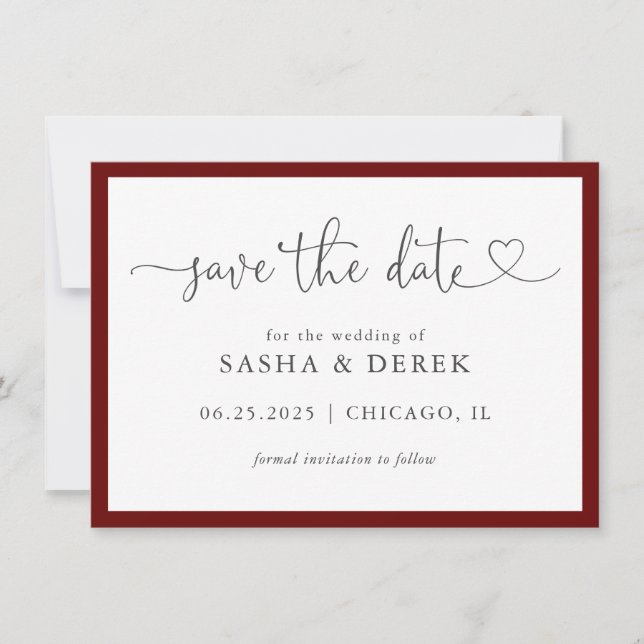Simple Modern Elegant Save the Date Burgundy (Front)