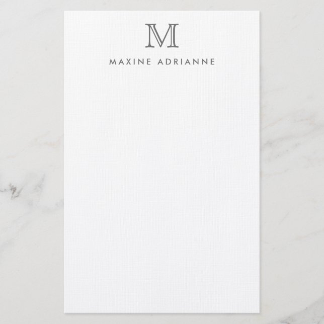 Simple Modern Elegant Silver Grey Monogram Initial Stationery (Front)