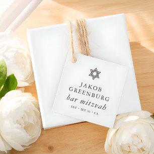 Simple Modern Elegant Star of David Bar Mitzvah Favour Tags