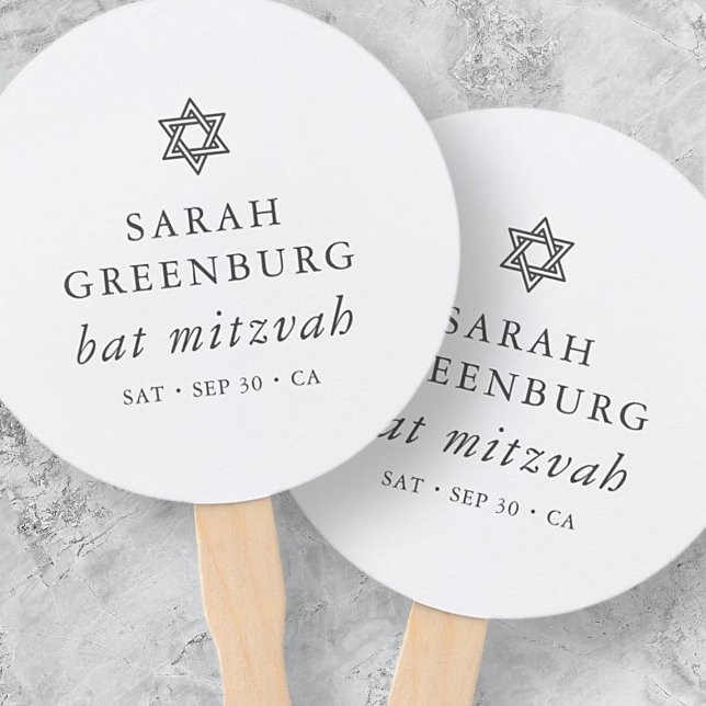 Simple Modern Elegant Star of David Bat Mitzvah Hand Fan (Creator Uploaded)