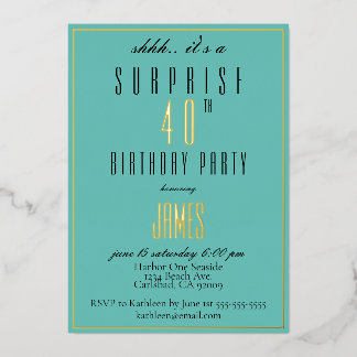 Simple Modern Elegant Teal Black 40th Birthday Inv