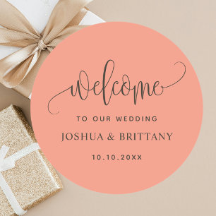 Simple Modern Elegant Terracotta Wedding Welcome  Classic Round Sticker