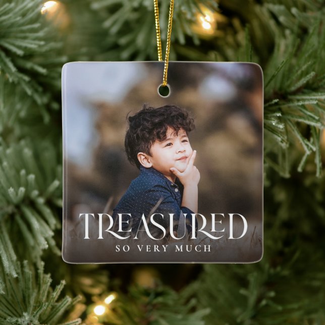 Simple Modern Elegant Treasured 2 Photo Christmas Ceramic Ornament (Tree)