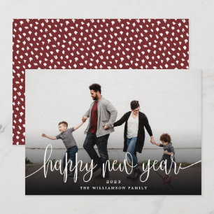 Simple Modern Elegant Typography New Year   Red Holiday Card