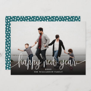 Simple Modern Elegant Typography New Year   Teal Holiday Card