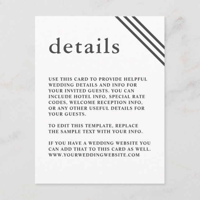 Simple Modern Elegant White Wedding Details Enclosure Card (Front)