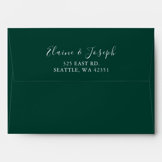 Simple Modern Emerald Green Wedding  Envelope (Back (Top Flap))