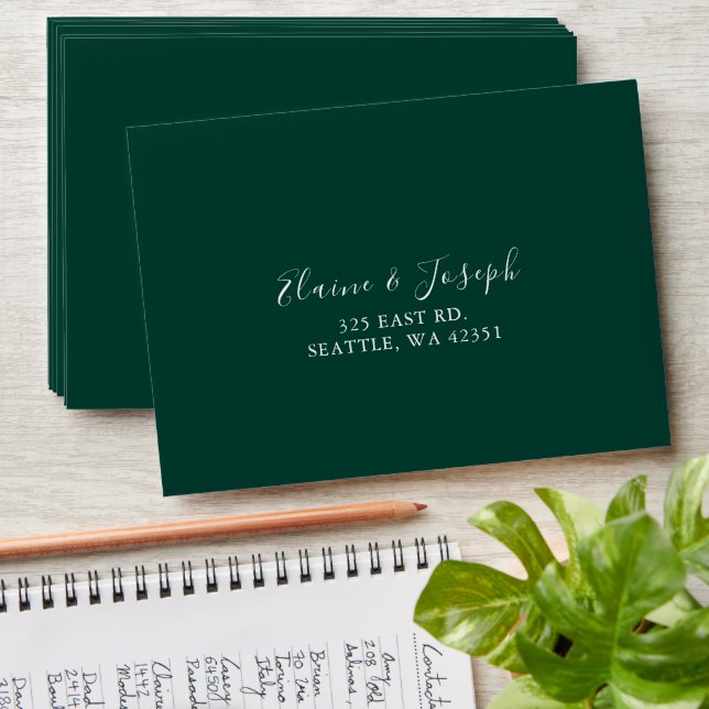 Simple Modern Emerald Green  Wedding Envelope (Stacked)