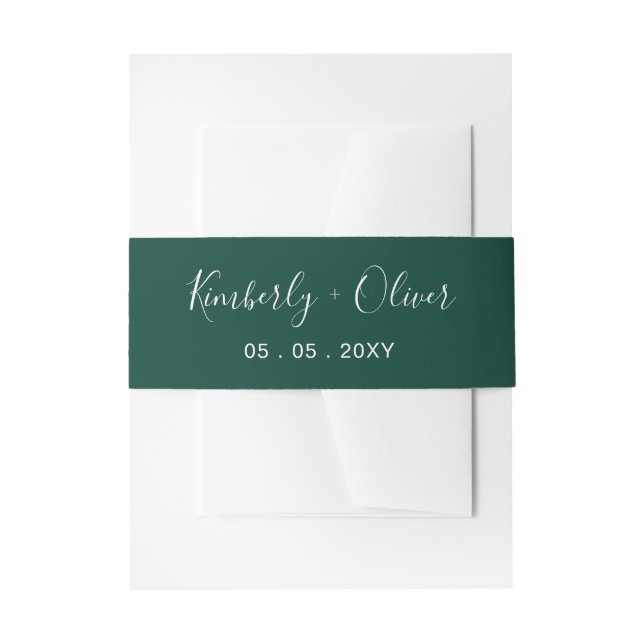 Simple Modern Emerald Green Wedding Invitation Belly Band (Front Example)
