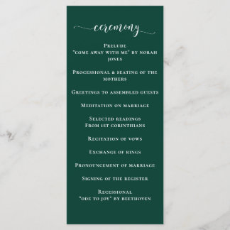 Simple Modern Emerald Green Wedding Program