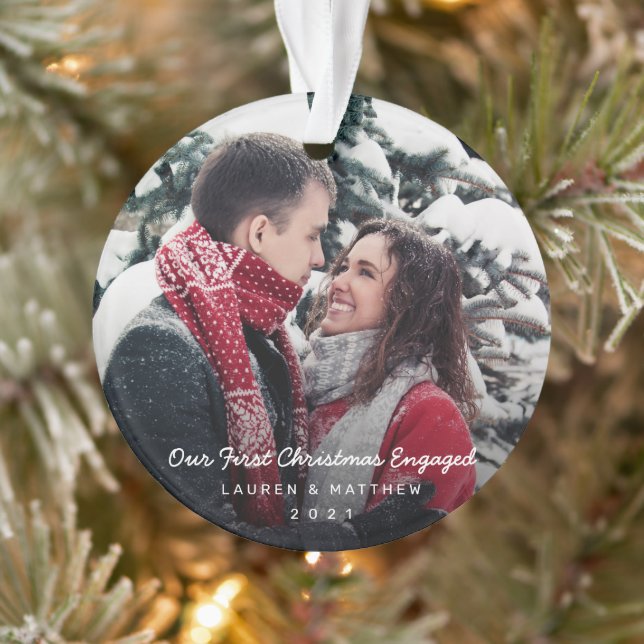 Simple Modern Engagement Photo Ornament (Tree)