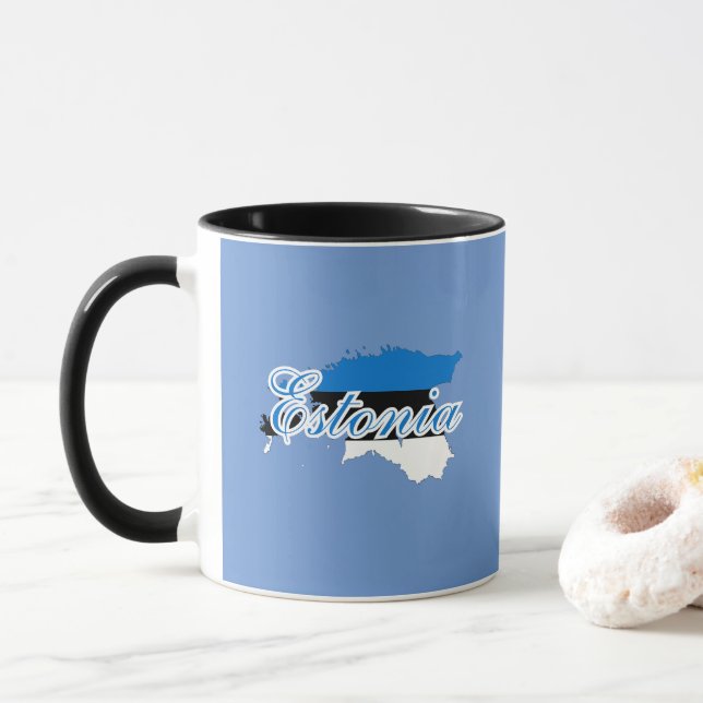 Simple Modern Estonia map National Flag Souvenir Mug (With Donut)