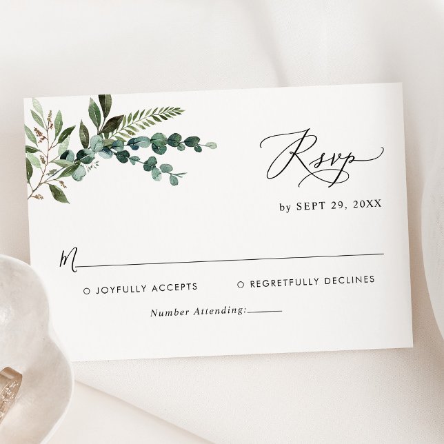 Simple Modern Eucalyptus Greenery Wedding RSVP Card (Creator Uploaded)