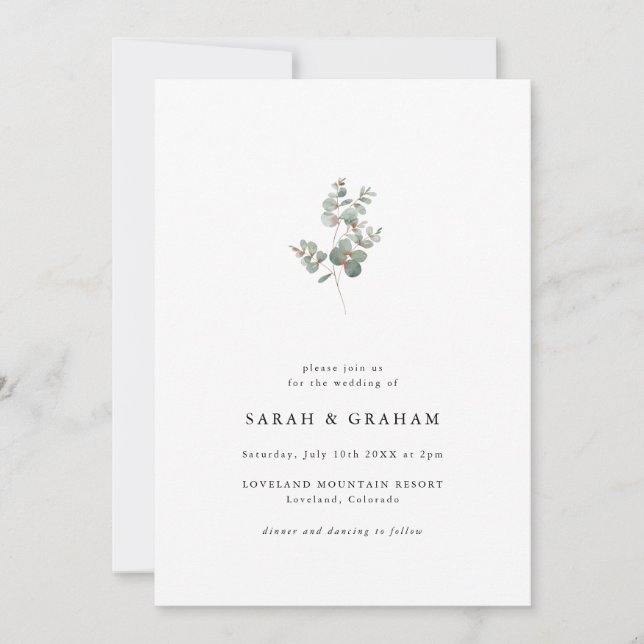 Simple Modern Eucalyptus Wedding Invitation (Front)