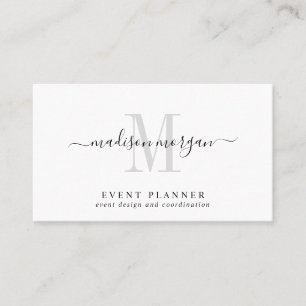 Simple Modern Event Planner Script Monogram Business Card