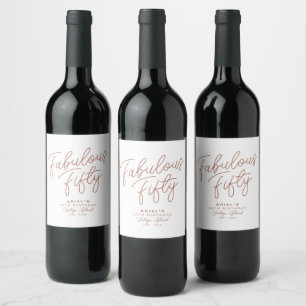 Simple Modern Fabulous Fifty Personalised Birthday Wine Label
