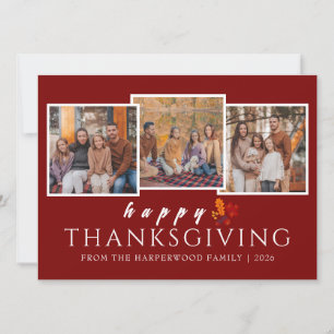 Simple Modern Fall thanksgiving family 3 photo Holiday Card