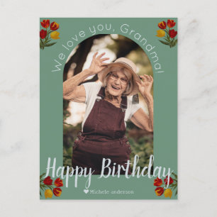 Simple Modern Family birthday grandma Photo Name Holiday Postcard