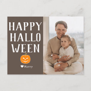 Simple Modern Family Happy Halloween Photo Name Holiday Postcard