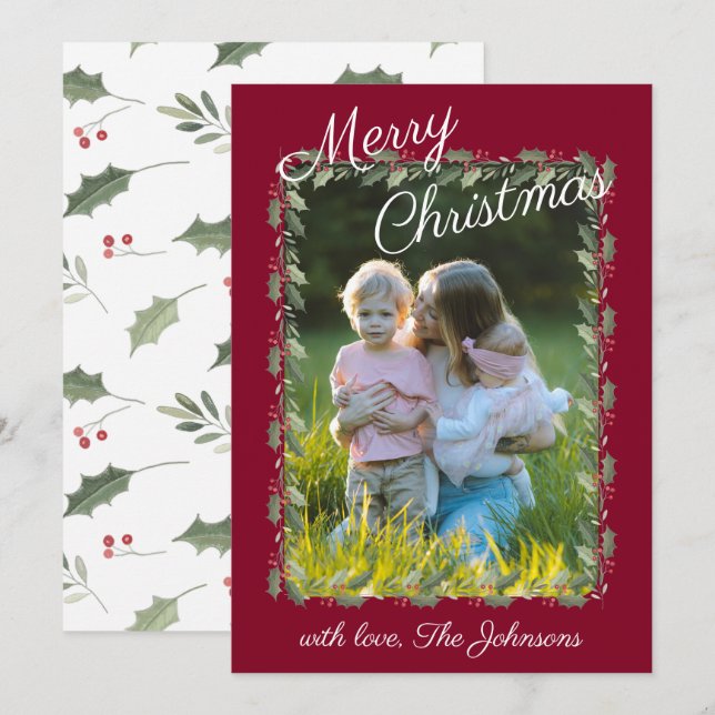 Simple Modern Family Photo Christmas Holiday Card (Front/Back)