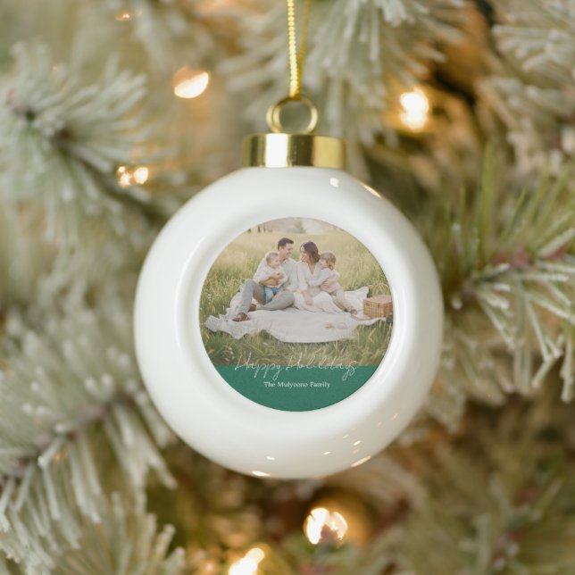 Simple Modern Family Photo Christmas & New Year Ca Ceramic Ball Christmas Ornament (Tree)