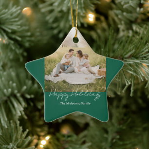 Simple Modern Family Photo Christmas & New Year Ceramic Ornament