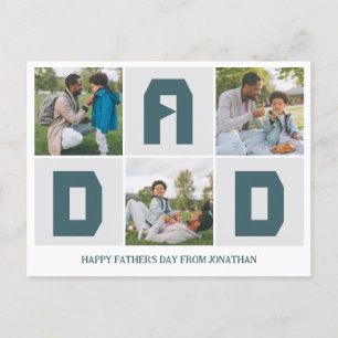 Simple Modern Fathers Day Dad 3 photo family  Holiday Postcard